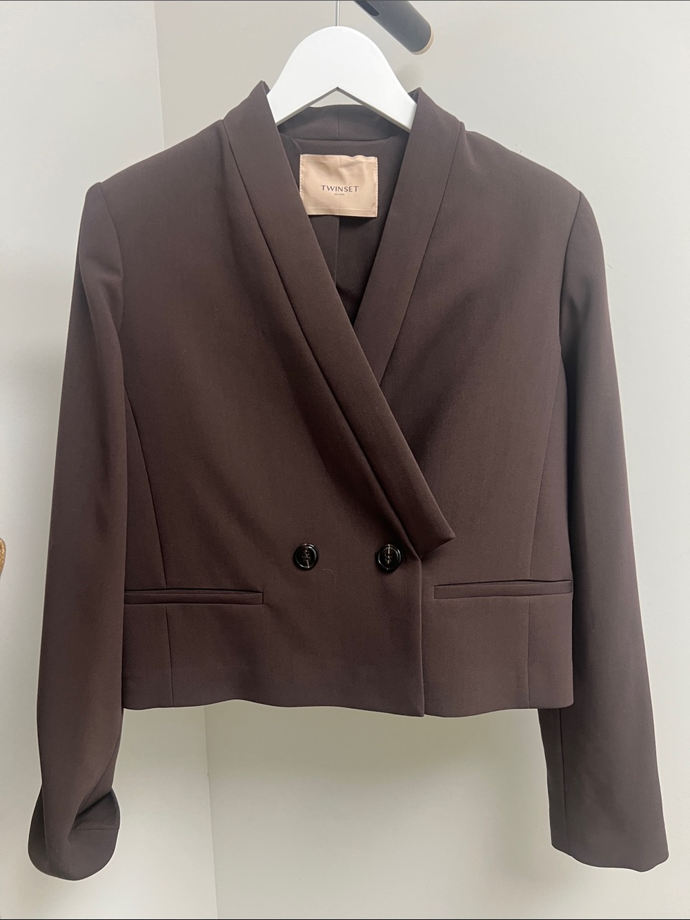 Twin-Set Chocolate Brown Double-Breasted Cropped Blazer